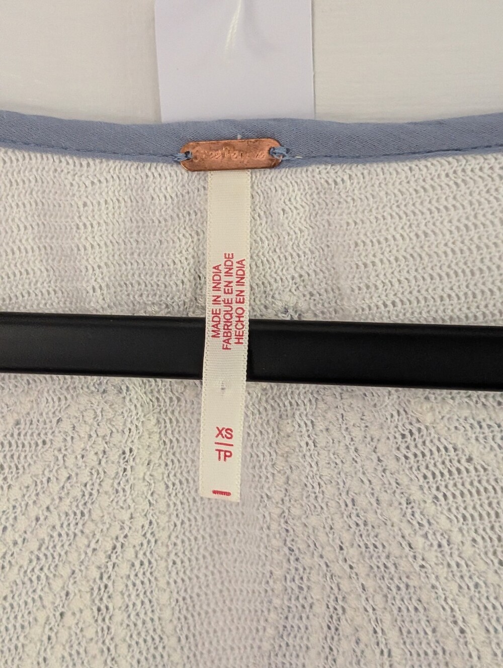 Free People Lookout Tie Front Embroidered Crop Top White Blue XS - Picture 3 of 5